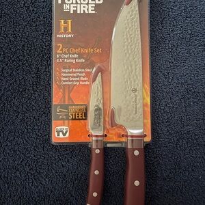 Forged in Fire 2PC Chef Knife Set Hammered Stainless Steel 8" & 3.5"